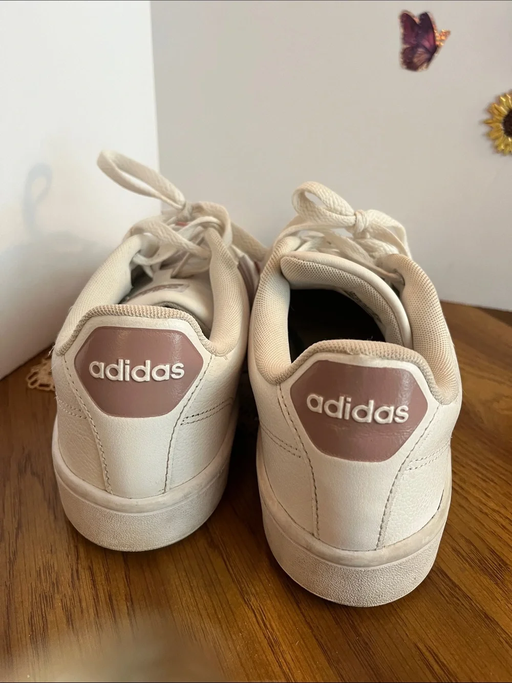 Adidas Cream Sneakers with Pink Stripes